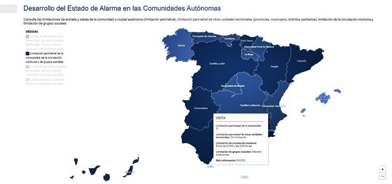 La web del Ministerio de Sanidad publica un mapa interactivo con las restricciones de cada CCAA