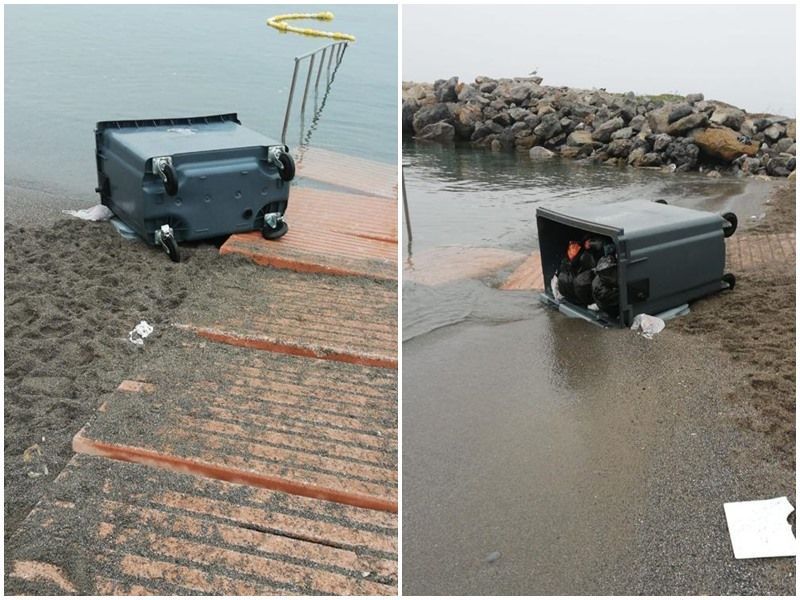 Los actos vandálicos no cesan, ahora contenedores arrojados al mar