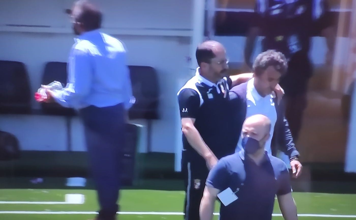 Romero con el entrenador del Utrera, Galván, al finalizar el partido