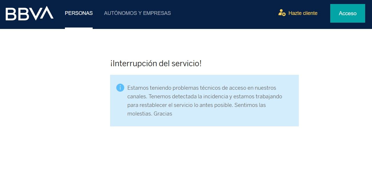Los clientes del BBVA, sin acceso a la app ni a la web por un problema técnico