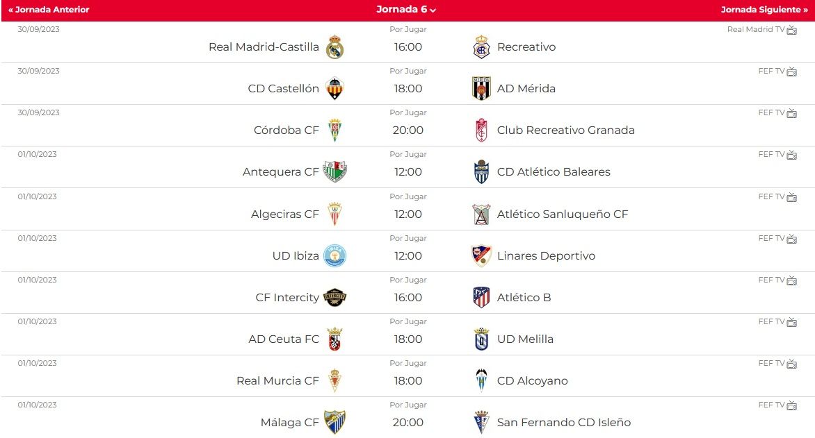 Horario jornada 6