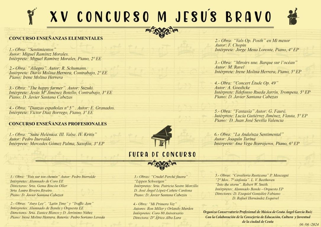 El 6 de junio se celebra el concurso musical “María Jesús Bravo”