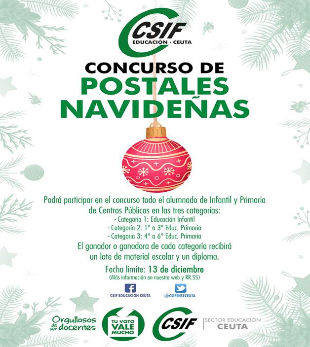CSIF Educación Ceuta organiza el concurso de postales navideñas