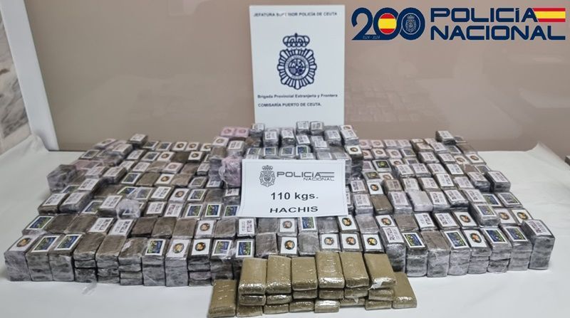 La Policía Nacional detiene a un ciudadano residente en Ceuta por un delito contra la salud pública al hallarse en su vehículo 110 kilogramos de Hachís