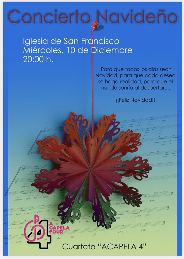 ACapela4 ofrecerá su Concierto de Navidad el 10 de diciembre en la Iglesia de San Francisco
