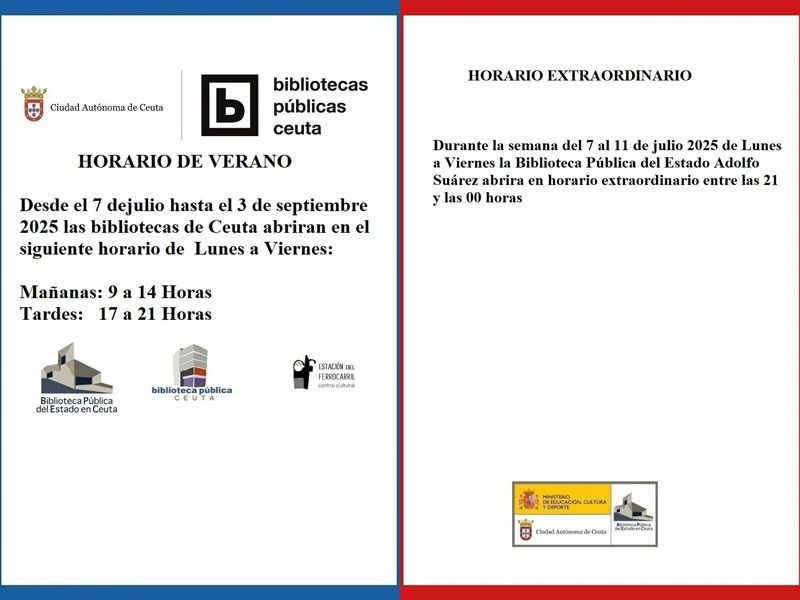 Horario de verano en las Bibliotecas de Ceuta