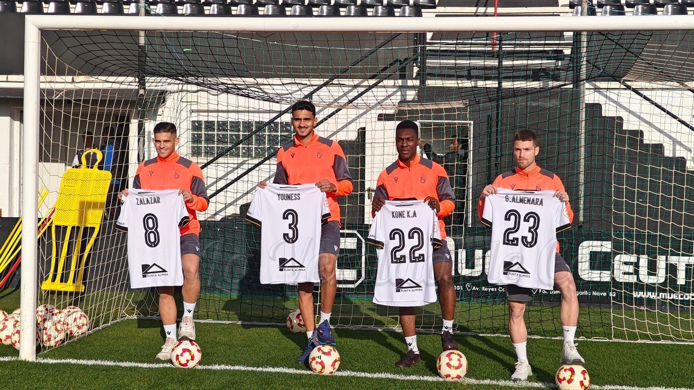 La AD Ceuta presenta a su “póker de ases” del mercado de invierno: Almenara, Koné, “Kuki” Zalazar y Youness