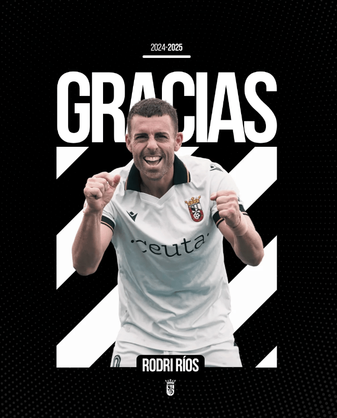 La AD Ceuta anuncia que Rodri Ríos no seguirá en el equipo