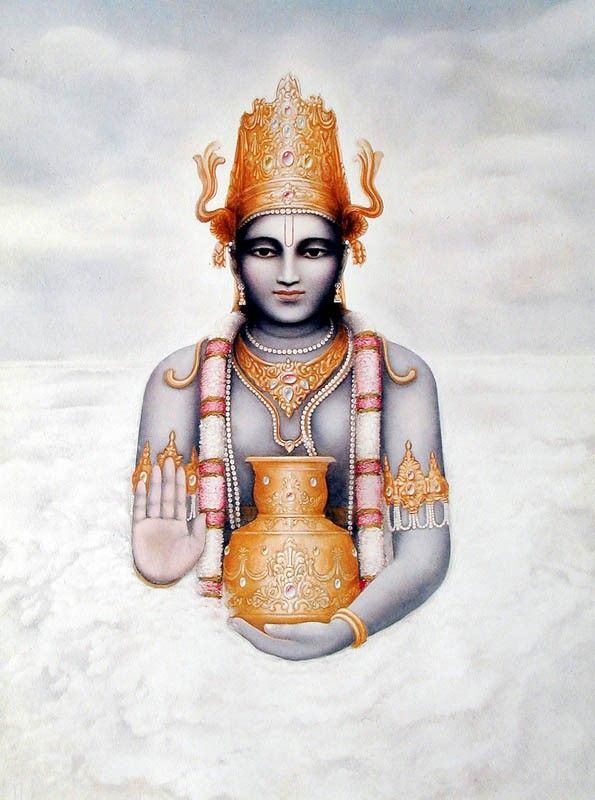 Dhanvantari, divinidad que porta la Kumbha (vasija) con el néctar de la inmortalidad. 003