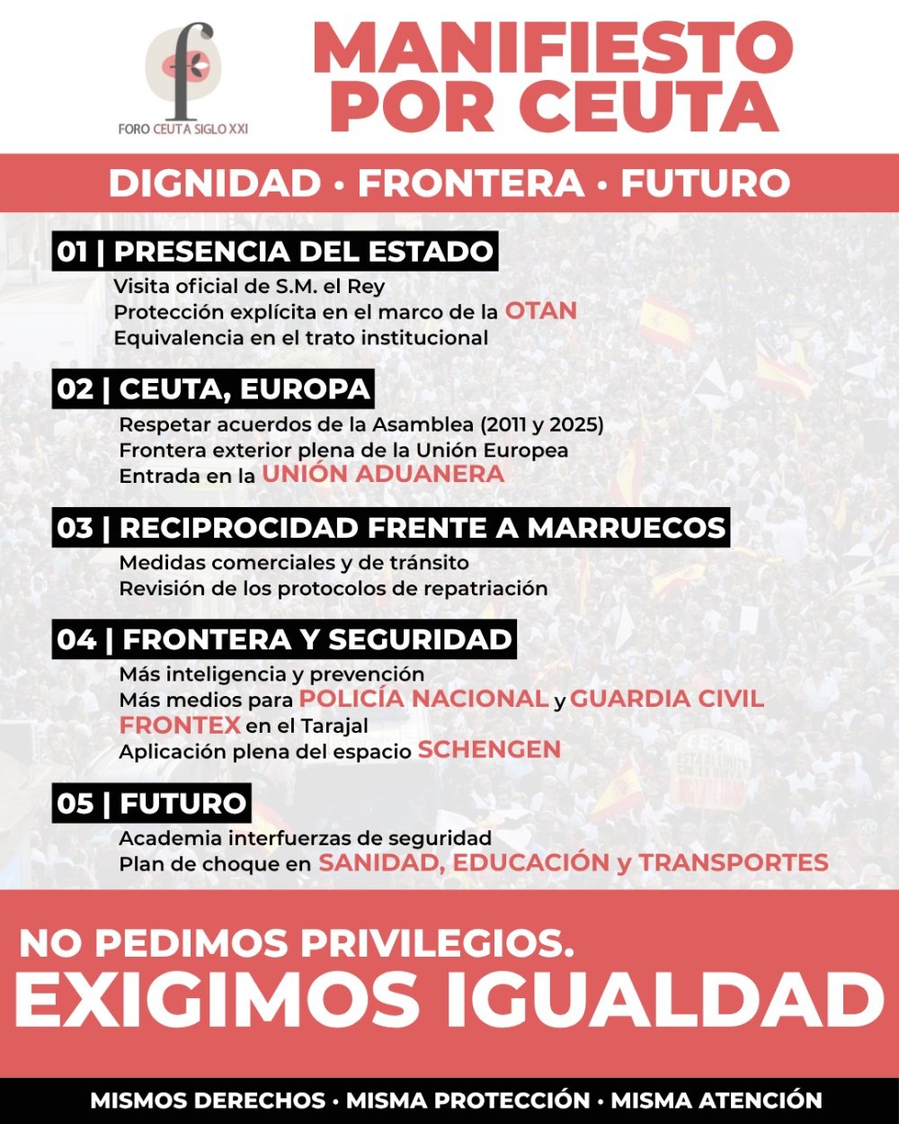 Foro Ceuta Siglo XXI reclama para la ciudad “los mismos derechos, protección y atención” que al resto de España y Europa