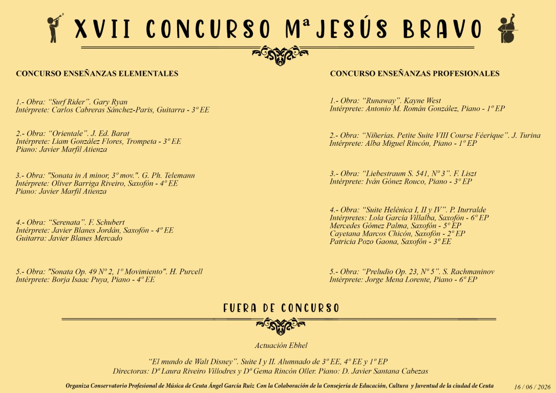 El Conservatorio Profesional de Música celebra el próximo lunes el “Concurso María Jesús Bravo”