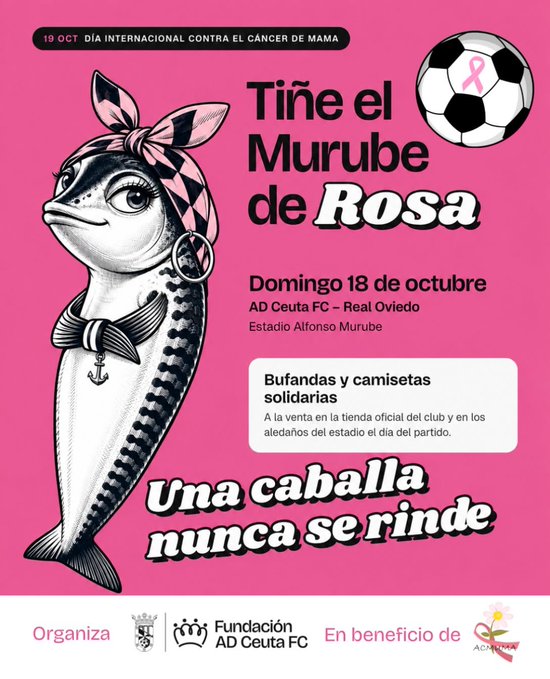 La Fundación AD Ceuta FC teñirá el Murube de rosa contra el cáncer de mama