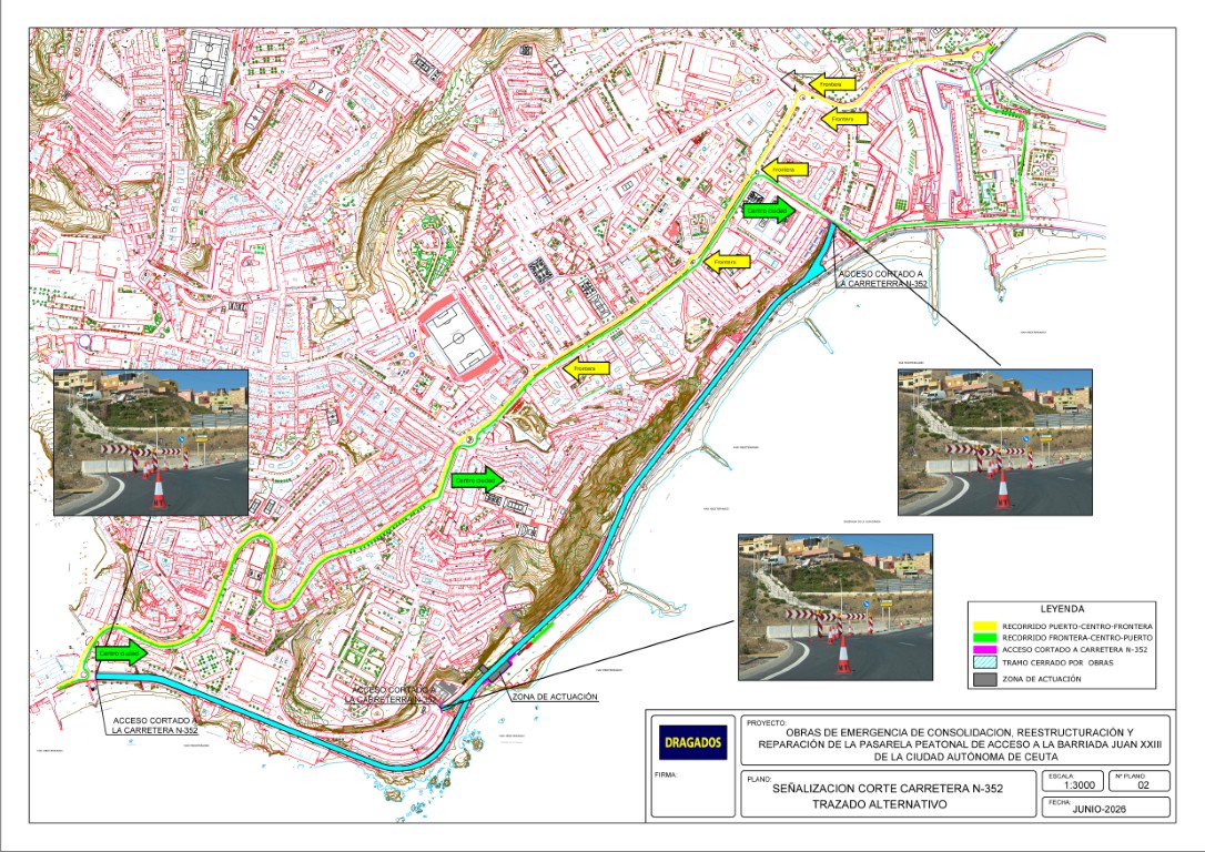 Esta noche se realizará un corte temporal de la circulación en la carretera N-352 por las obras de Juan XXIII