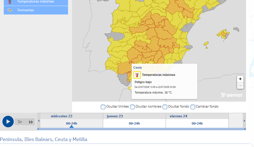 El aviso amarillo por altas temperaturas se mantendrá también mañana