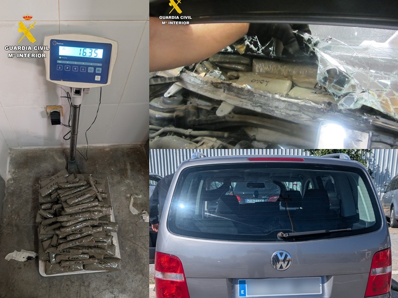 Interceptan más de dieciséis kilos de hachís en un vehículo