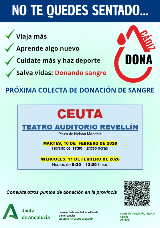El Centro de Transfusión de Cádiz anuncia nuevas colectas de sangre en Ceuta en el Teatro Auditorio Revellín
